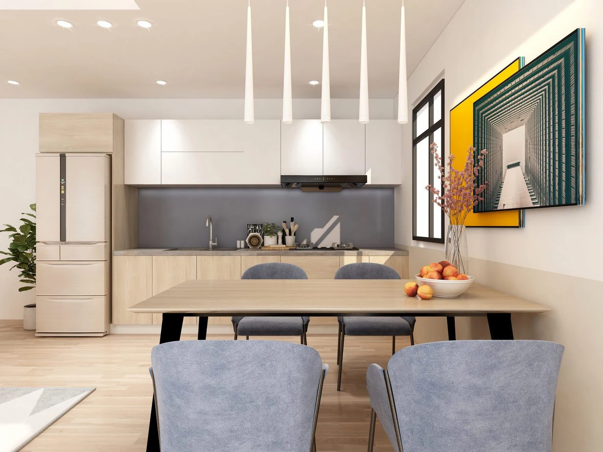 Nhà bếp gọn gàng với thiết kế thi công nội thất căn hộ Đà Nẵng sử dụng vật liệu chống ẩm