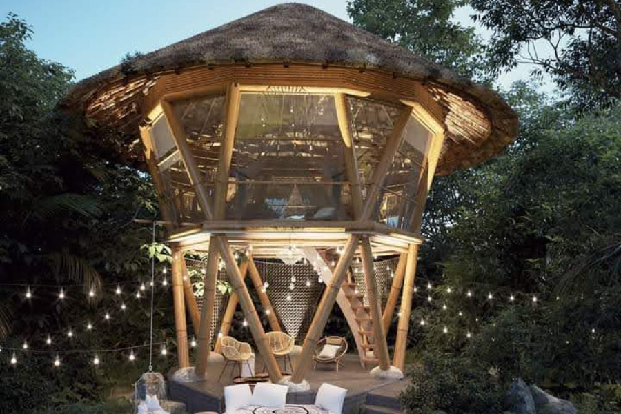 Lý tưởng cho chòi nghỉ ven biển, tạo không gian mát mẻ trong hè oi ả. Vật liệu tre trúc bền vững