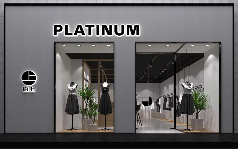 Thiết kế thi công cửa hàng Hà Nội với mặt tiền hiện đại, biển hiệu nổi bật và hệ thống đèn LED thu hút.