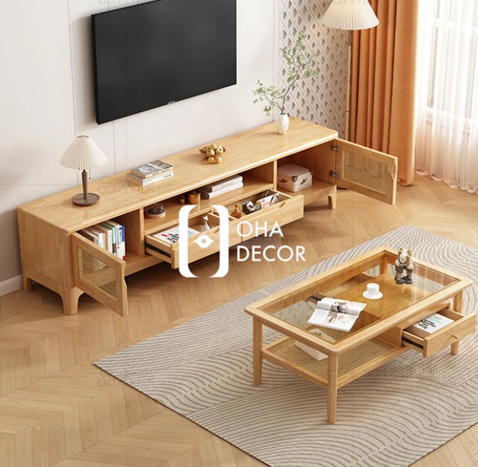Kệ tivi gỗ tự nhiên thiết kế tối giản Huế