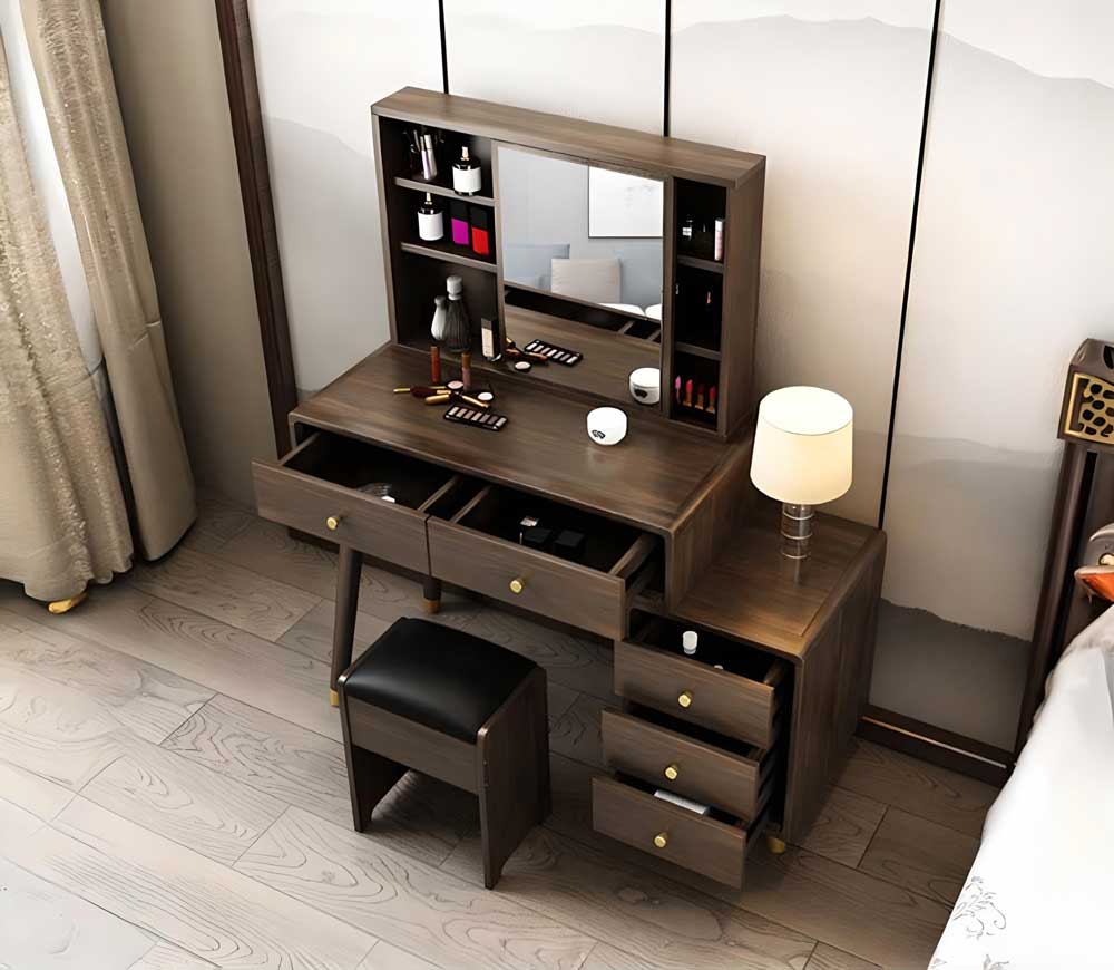 bàn trang điểm gỗ tự nhiên thiết kế đa lưu trữ