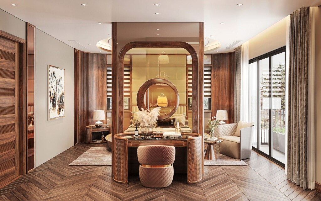 bàn trang điểm gỗ tự nhiên thiết kế hiện đại