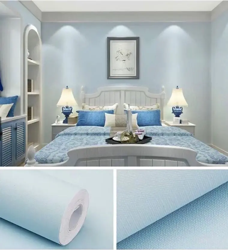 Giấy Dán Tường Phòng Ngủ Màu Xanh Quy Nhơn Tạo Không Gian Nghỉ Ngơi Dễ Chịu 1 giấy dán tường phòng ngủ màu xanh Quy Nhơn