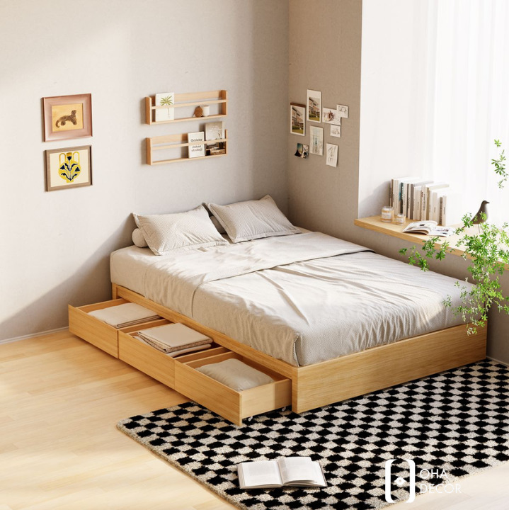 Giường gỗ tự nhiên phong cách tối giản tại Hà Nội