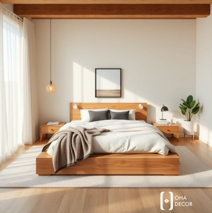 giường gỗ tự nhiên bệt kiểu Hàn có đầu gường Huế