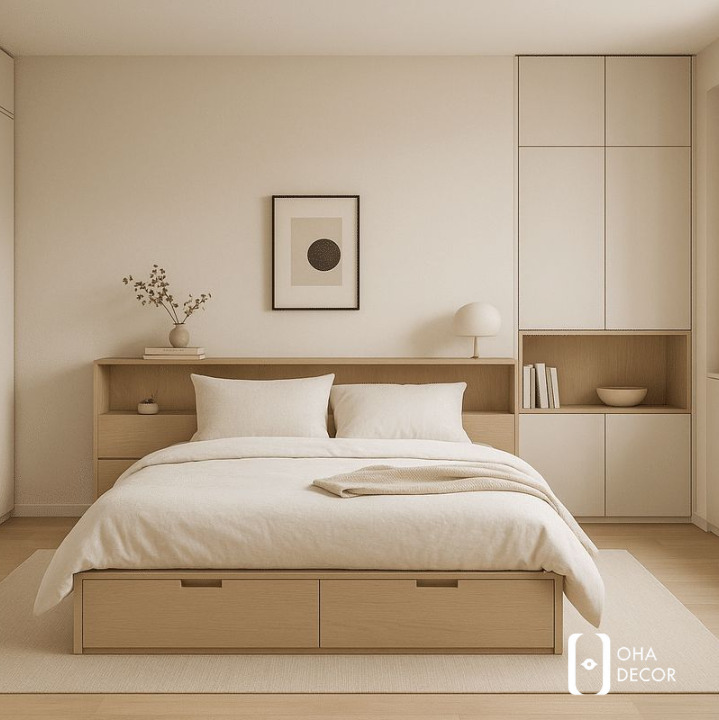 giường gỗ tự nhiên bệt kiểu Hàn có đầu gường Huế