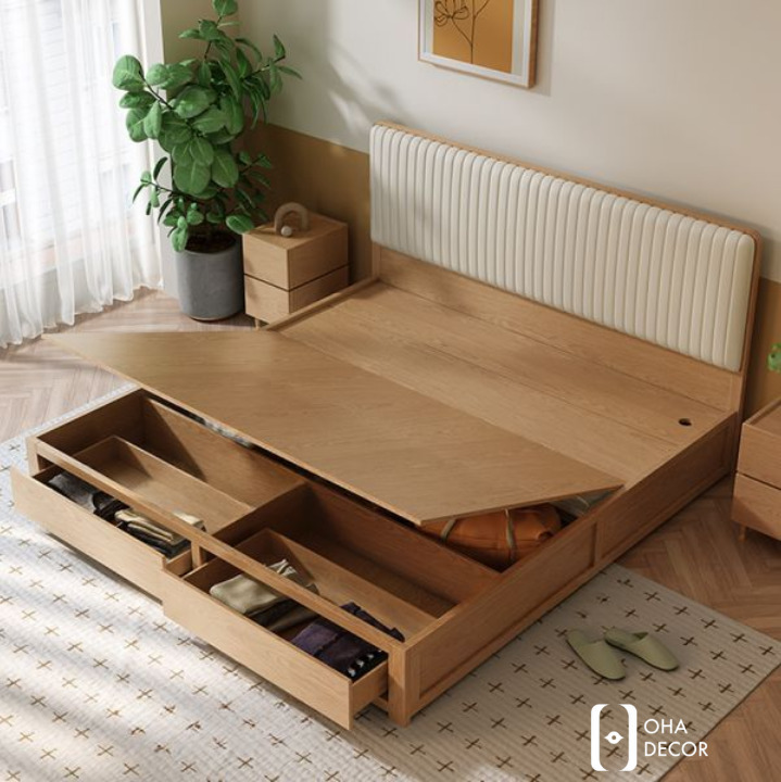 giường gỗ tự nhiên bệt kiểu Hàn có đầu gường Huế