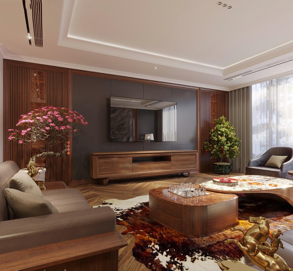 Kệ tivi gỗ tự nhiên sàn thiết kế hiện đại