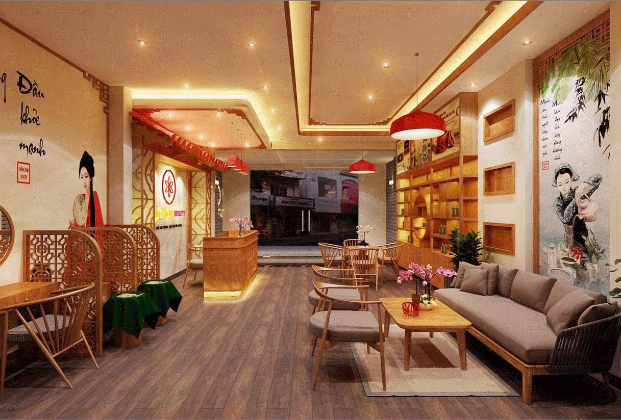 thi công thiết kế spa đông y Hà Nội không gian tổng thể phong cách dưỡng sinh