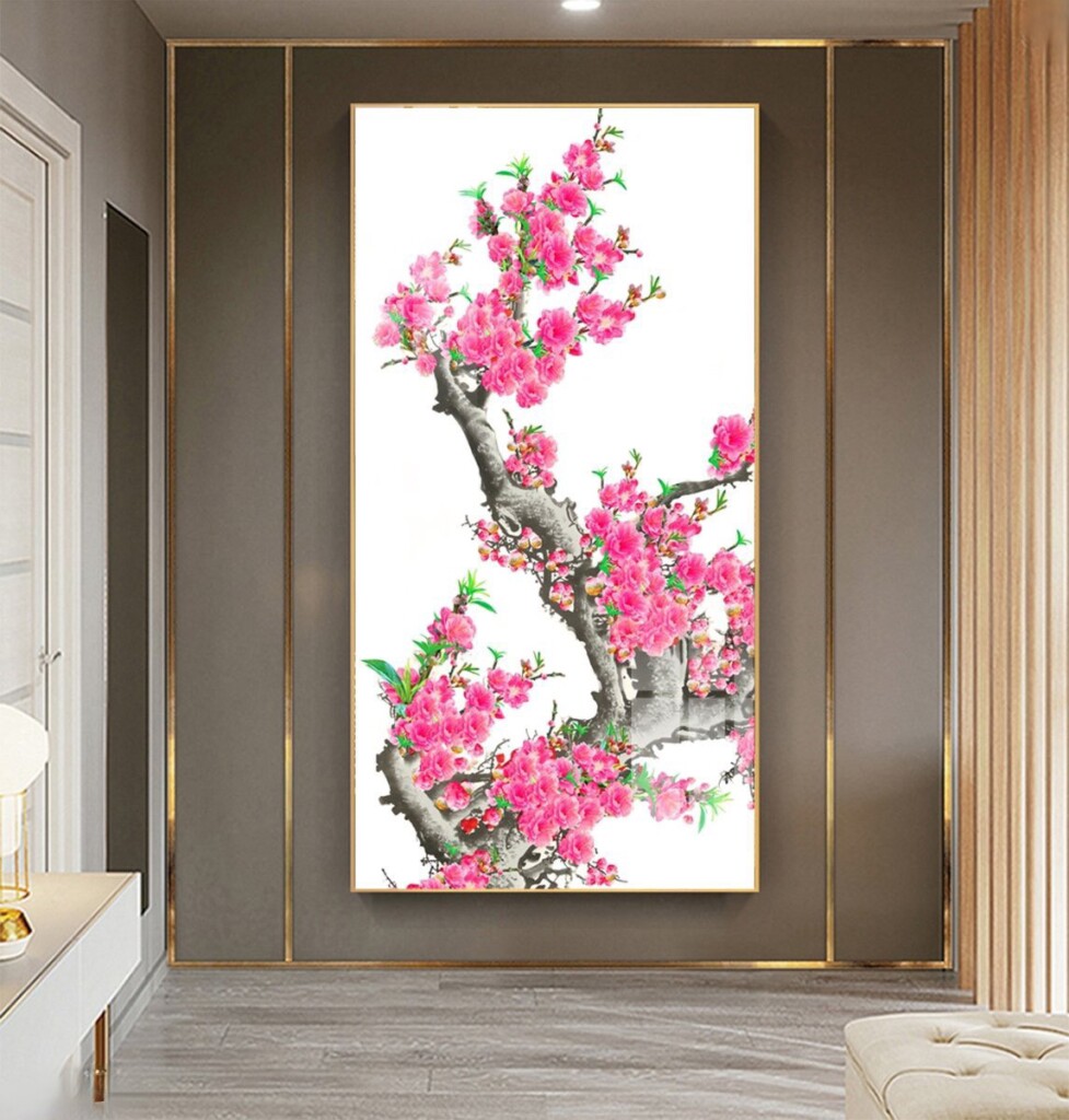 Tranh tết hoa đào phòng khách Hồ Chí Minh – Xu hướng decor Tết 2026 sang trọng, hiện đại 4 Tranh tết hoa đào phòng khách Hồ Chí Minh