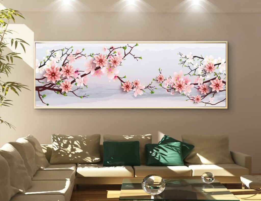 Tranh tết hoa đào phòng khách Hồ Chí Minh – Xu hướng decor Tết 2026 sang trọng, hiện đại 3 Tranh tết hoa đào phòng khách Hồ Chí Minh