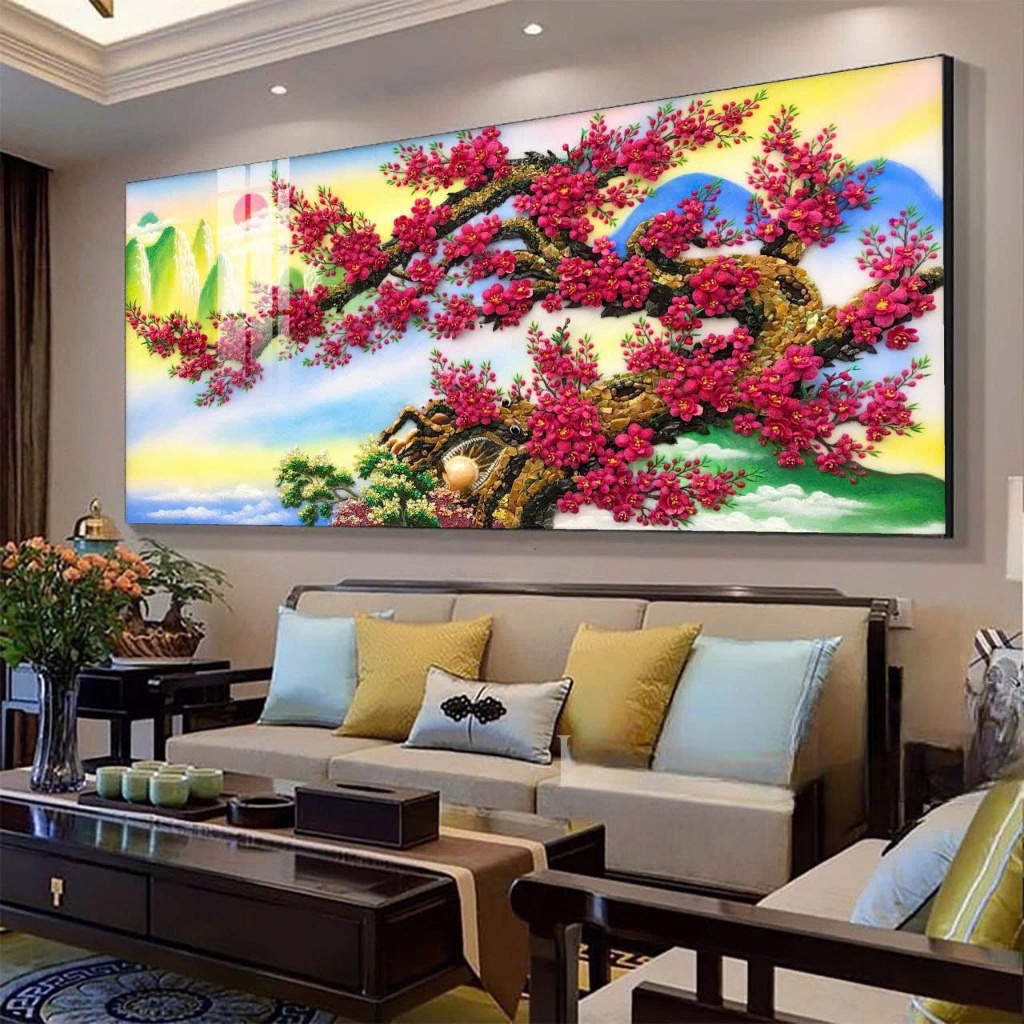 Tranh tết hoa đào phòng khách Hồ Chí Minh – Xu hướng decor Tết 2026 sang trọng, hiện đại 5 Tranh tết hoa đào phòng khách Hồ Chí Minh