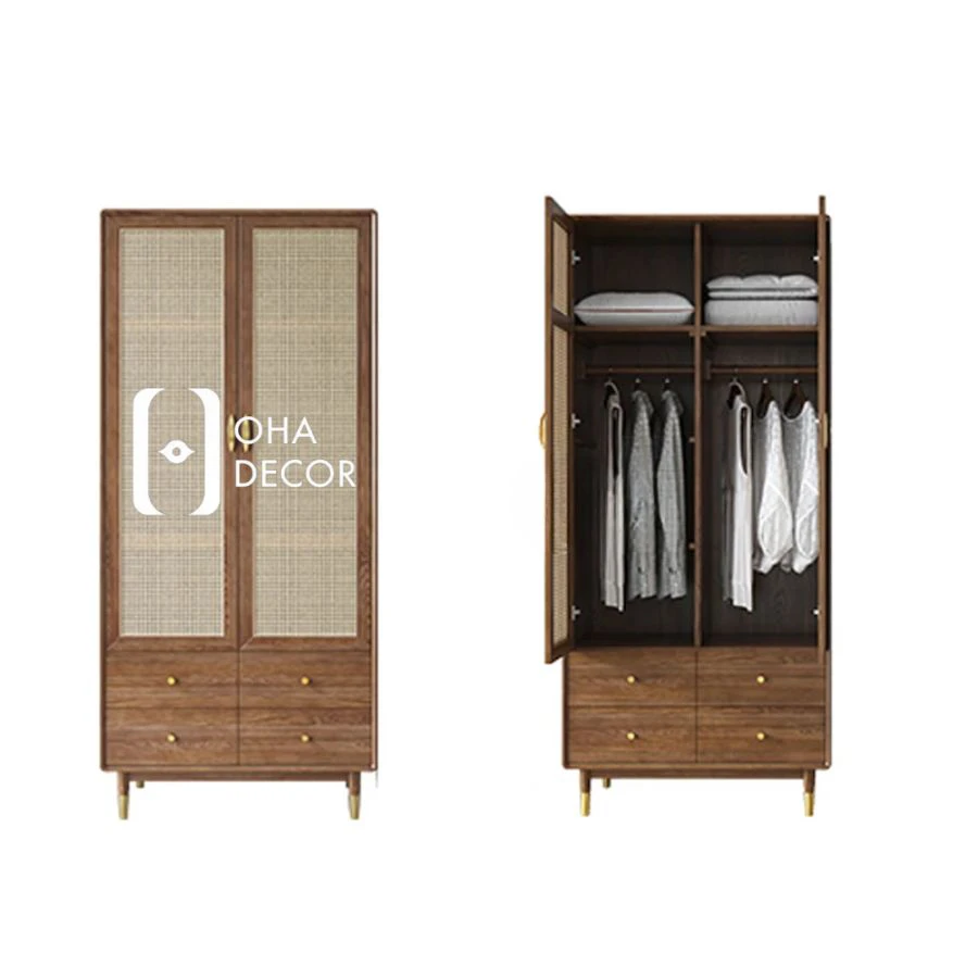 Tủ quần áo cánh mây khung gỗ tự nhiên