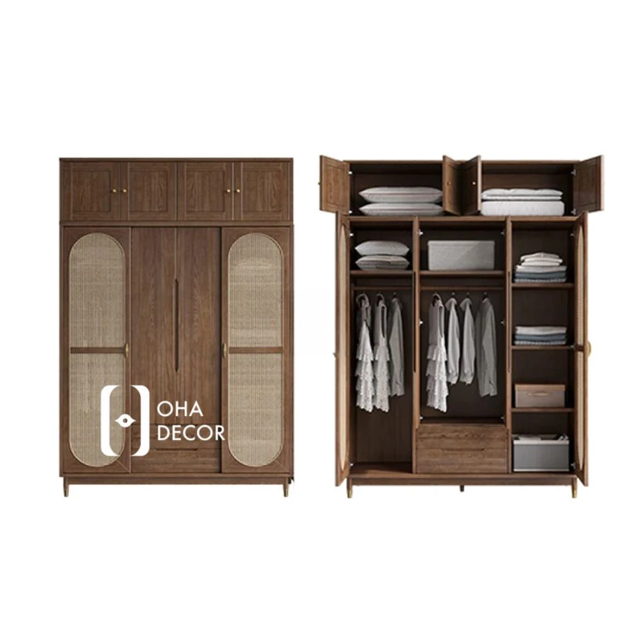 Tủ Quần Áo Cánh Mây Khung Gỗ Tự Nhiên