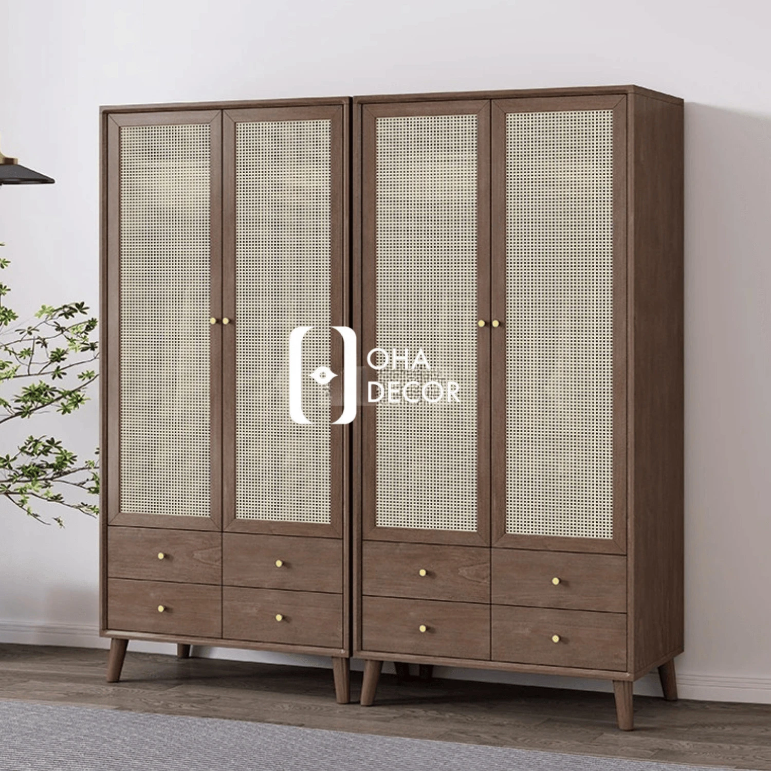 Tủ quần áo cánh mây khung gỗ tự nhiên