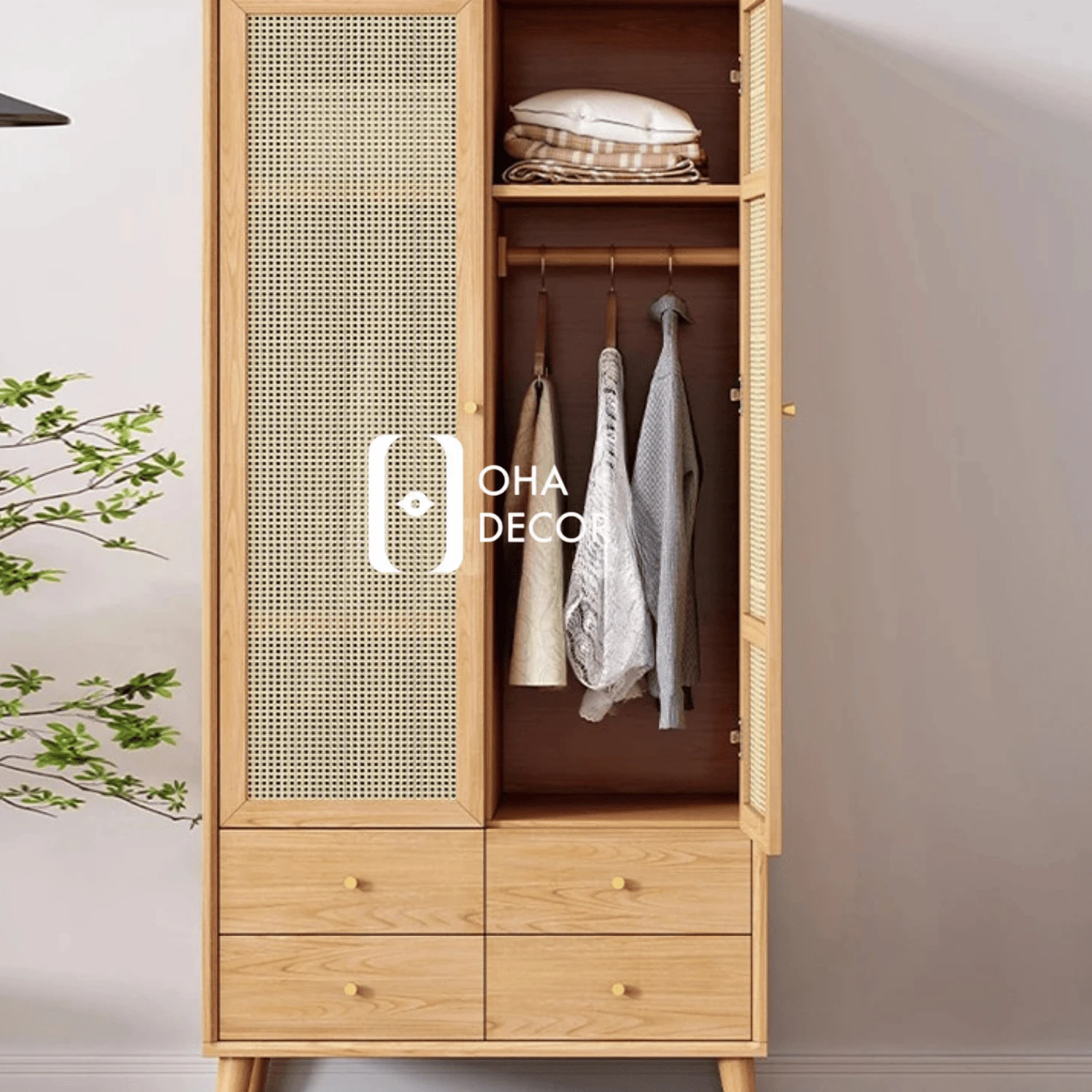  Tủ quần áo cánh mây khung gỗ tự nhiên HCM