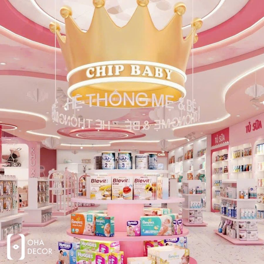 dự án thi công thiết kế cửa hàng mẹ và bé chip baby huế
