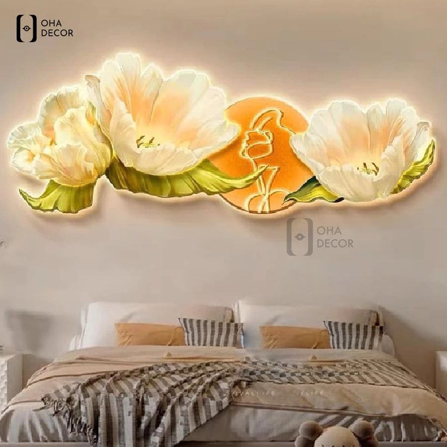 Cấu trúc không gian hoàn chỉnh nhờ sự phối màu ăn ý của mẫu Tranh hoa 3d led tiệm nail