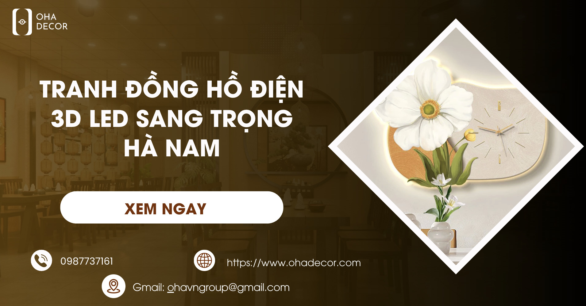 Tranh đồng hồ điện 3D led sang trọng Hà Nam