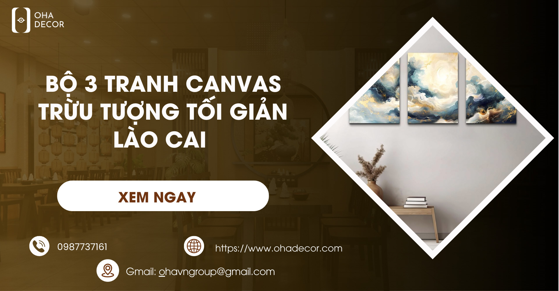 Bộ 3 tranh canvas trừu tượng tối giản Lào Cai