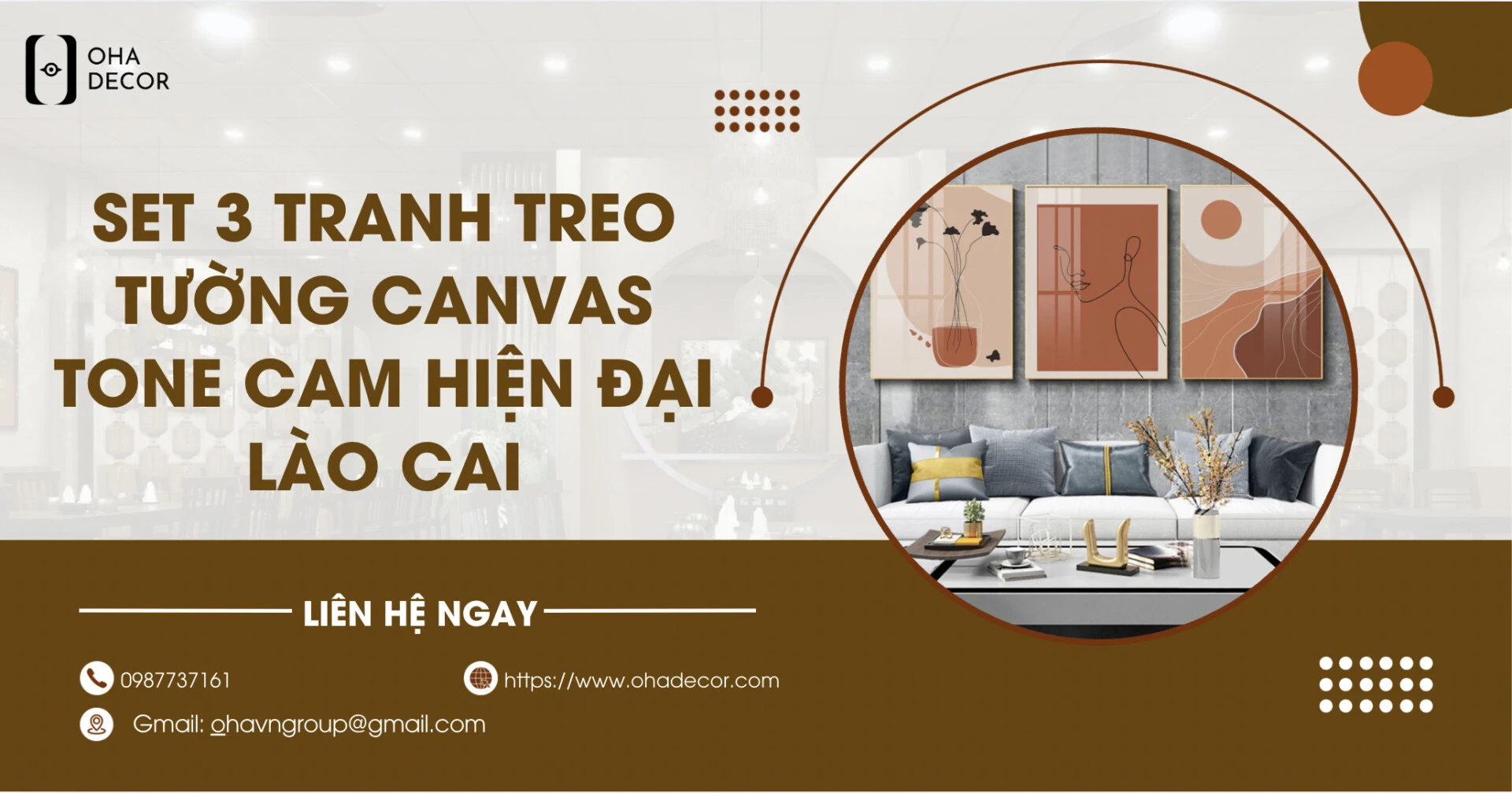 Set 3 tranh treo tường canvas tone cam hiện đại Lào Cai