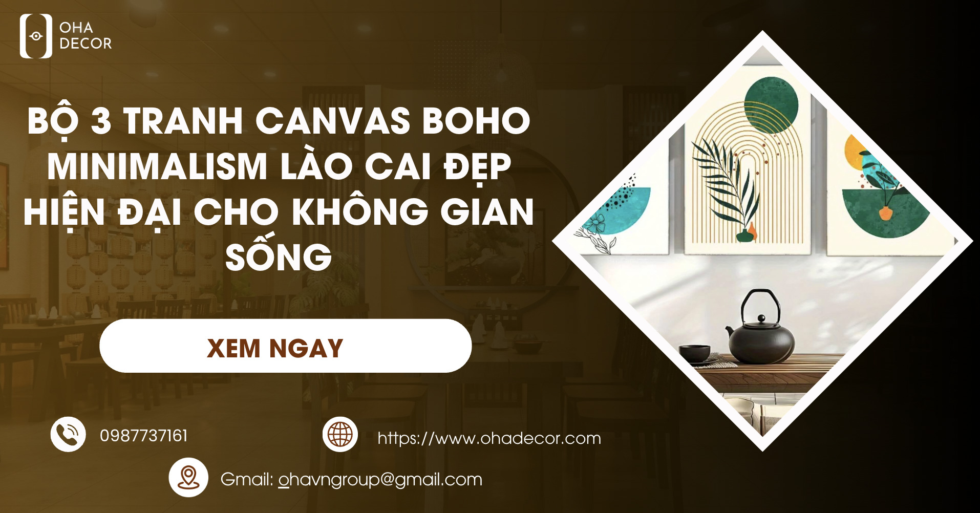Bộ 3 Tranh Canvas Boho Minimalism Lào Cai đẹp hiện đại cho không gian sống