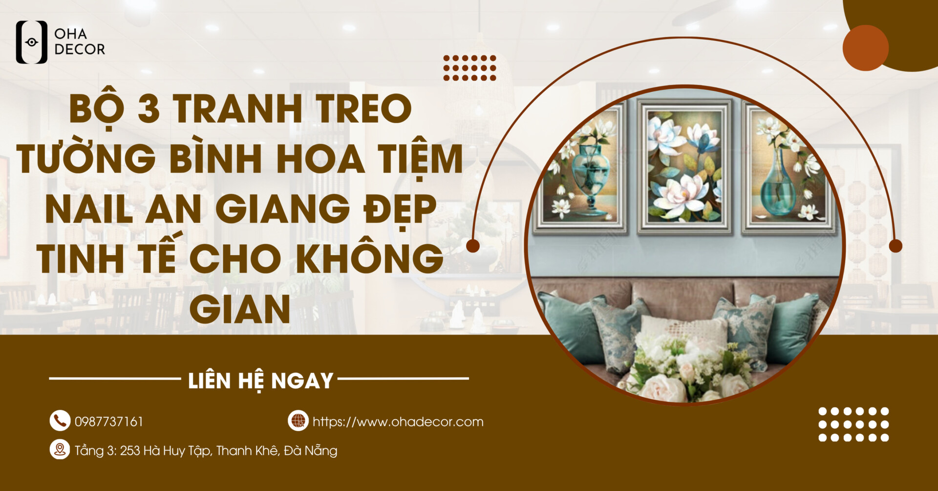 Bộ 3 tranh treo tường bình hoa tiệm nail An Giang