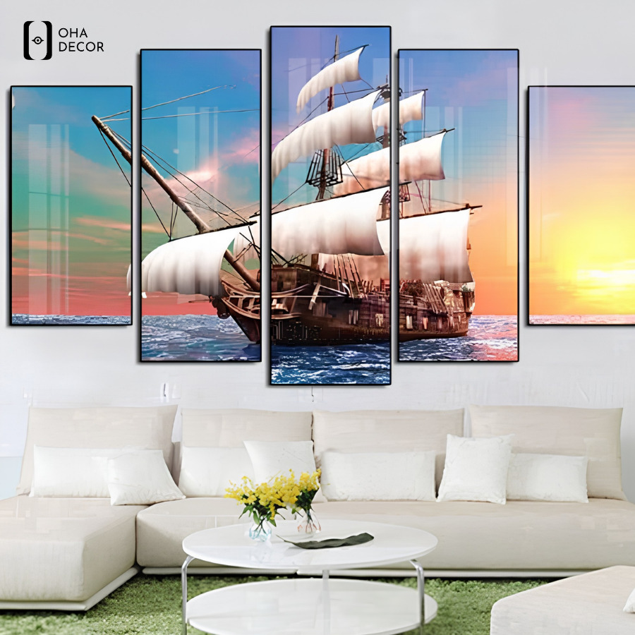 Mẫu tranh tráng gương bộ 5 tấm biển phòng khách An Giang được nhiều gia đình lựa chọn