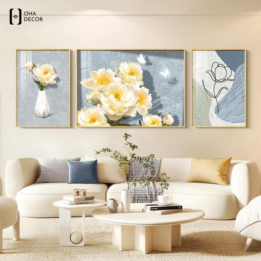 Mua bộ 3 tranh treo tường bình hoa nghệ thuật pastel Vĩnh Phúc tại Oha Decor