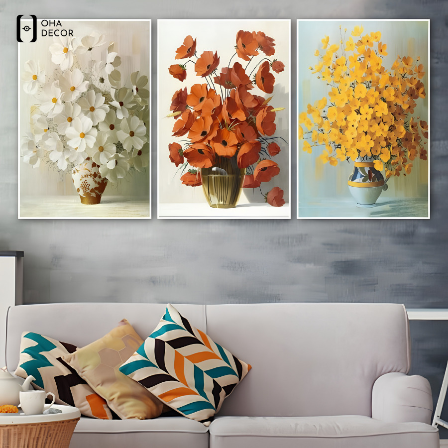 Mua bộ 3 tranh treo tường bình hoa tiệm nail An Giang tại Oha Decor