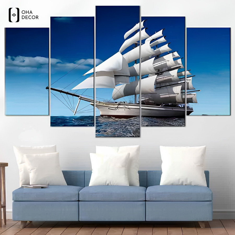 Mua tranh tráng gương bộ 5 tấm biển phòng khách An Giang tại Oha Decor