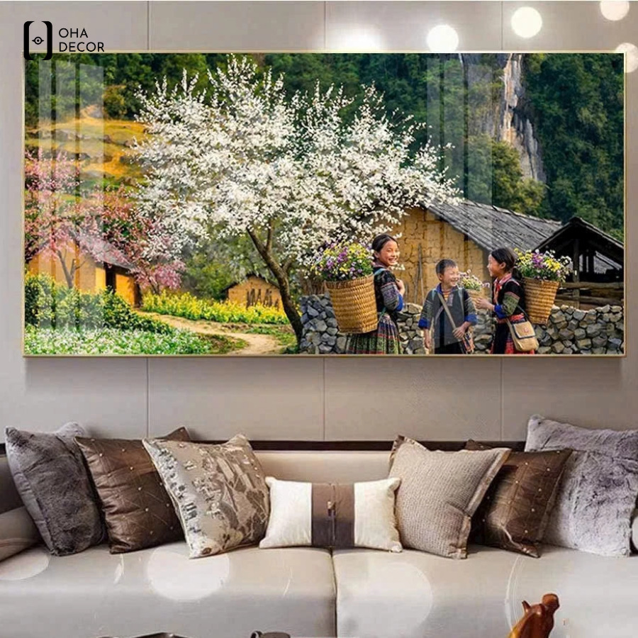 Gợi ý tranh tráng gương vùng cao Tây Bắc phòng khách Long An cho không gian hiện đại 2 Tranh tráng gương vùng cao Tây Bắc phòng khách Long An phù hợp với nhiều phong cách nội thất