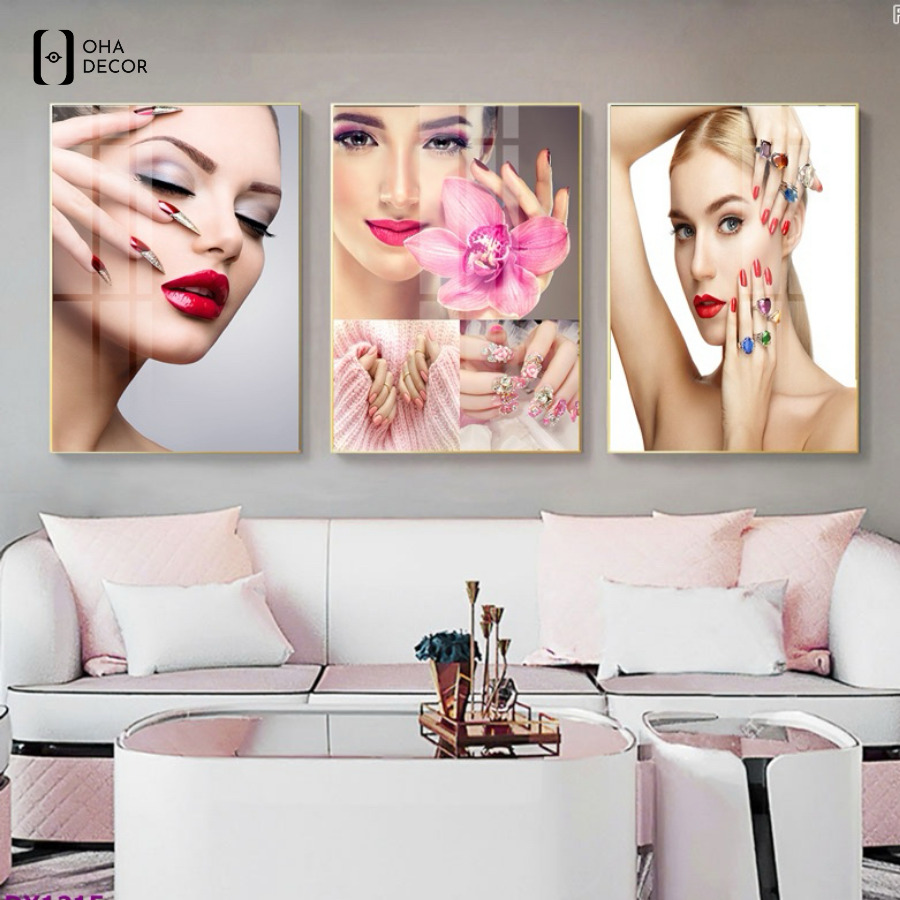 Mẫu tranh bộ 3 tấm cho tiệm nail Long An được yêu thích hiện na 4 Treo tranh bộ 3 tấm cho tiệm nail Long An tại khu vực chờ khách