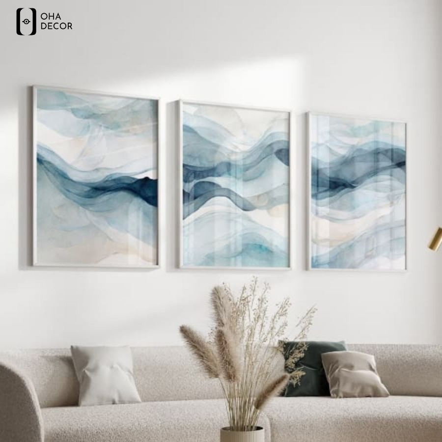 Bộ 3 tranh canvas trừu tượng tối giản Lào Cai đẹp hiện đại cho không gian sống 2 Bộ 3 tranh canvas trừu tượng tối giản Lào Cai