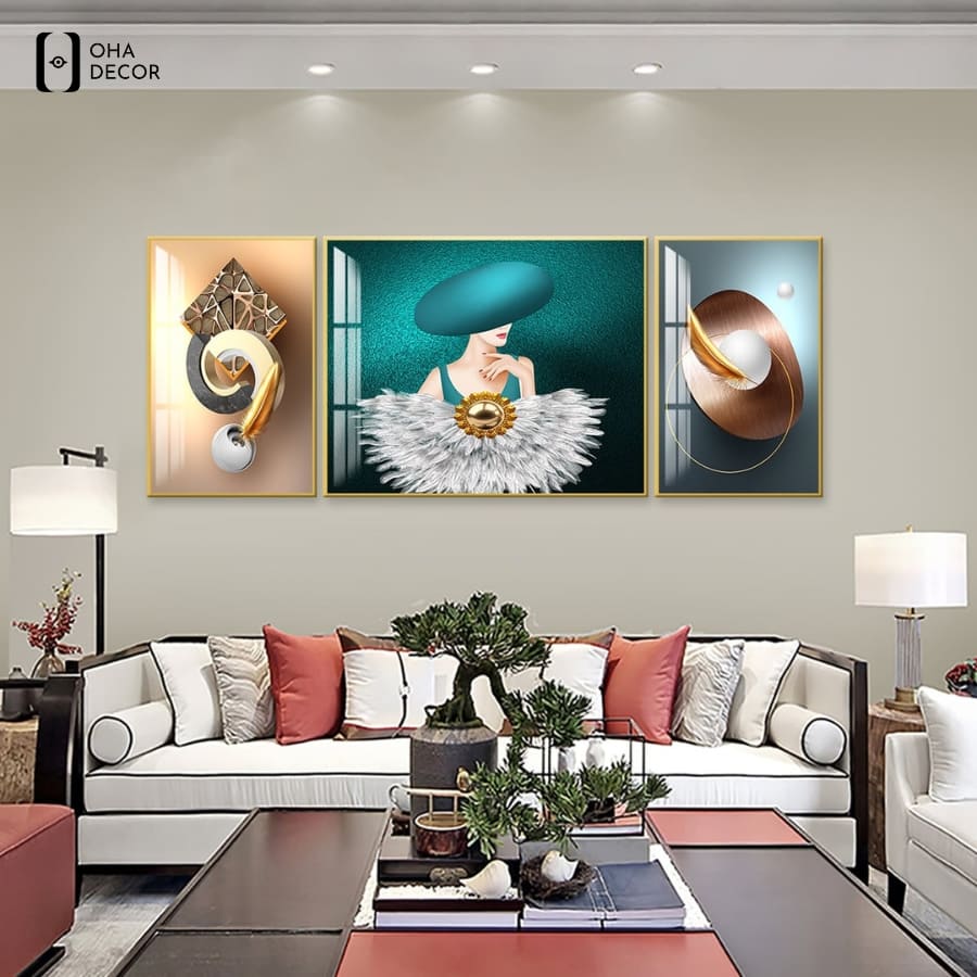 Bộ 3 Tranh Cô Gái Hiện Đại Phòng Khách Lào Cai Nâng Tầm Đẳng Cấp Không Gian Sống 2 Bộ 3 tranh cô gái hiện đại phòng khách Lào Cai khơi dậy cảm hứng sáng tạo mới lạ với các hình khối tròn lập thể độc đáo