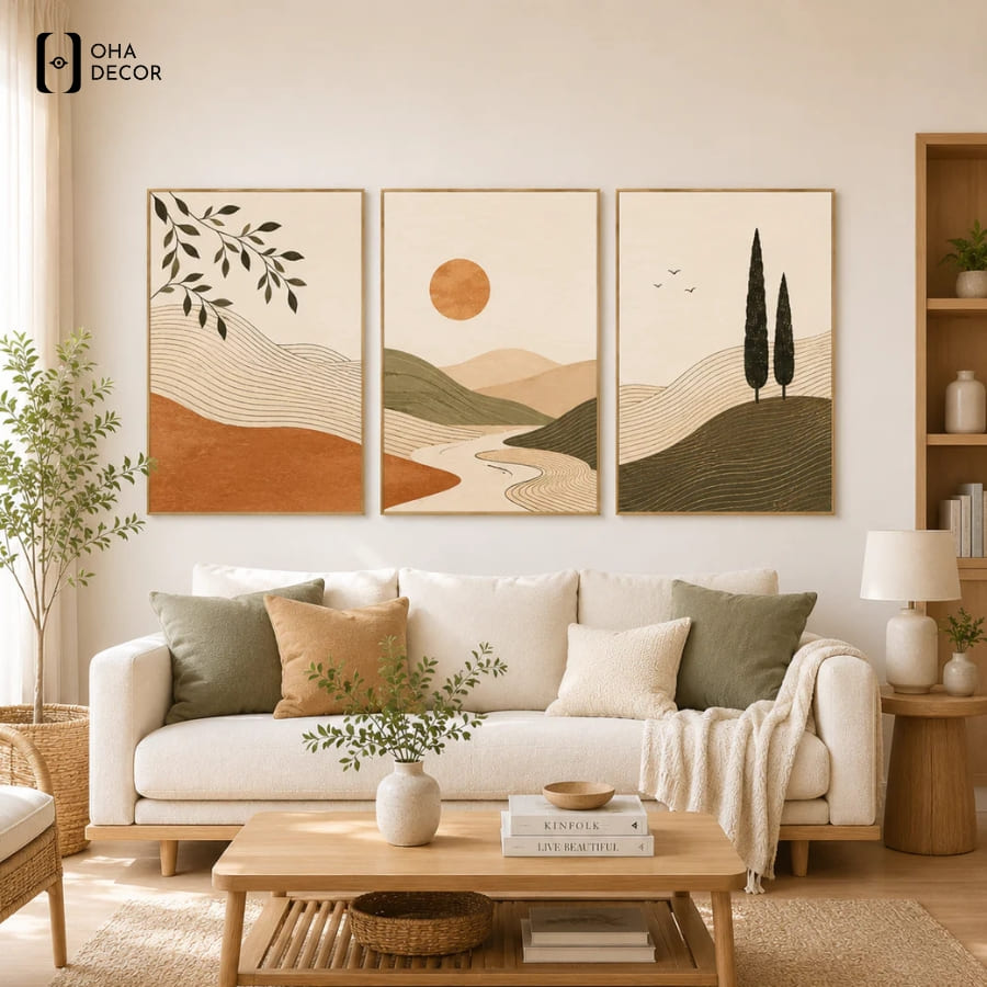 Đột Phá Kiến Trúc Với Bộ 3 Tranh Treo Tường Canvas Trừu Tượng Lào Cai 3 Phản chiếu ánh sáng tự nhiên dịu nhẹ giúp không gian phòng khách treo Bộ 3 Tranh Treo Tường Canvas Trừu Tượng Lào Cai thêm thoáng đãng