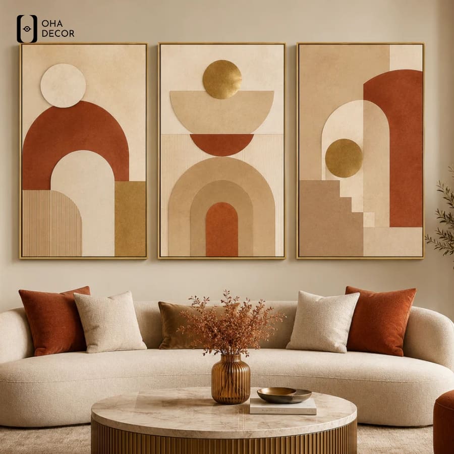 Nghệ Thuật Đánh Thức Giác Quan Cùng Bộ 3 Tranh Trừu Tượng Phong Cách Hiện Đại Long An 5 Bộ 3 Tranh Trừu Tượng Phong Cách Hiện Đại Long An kết nối màu sắc nhịp nhàng cùng nội thất phòng khách