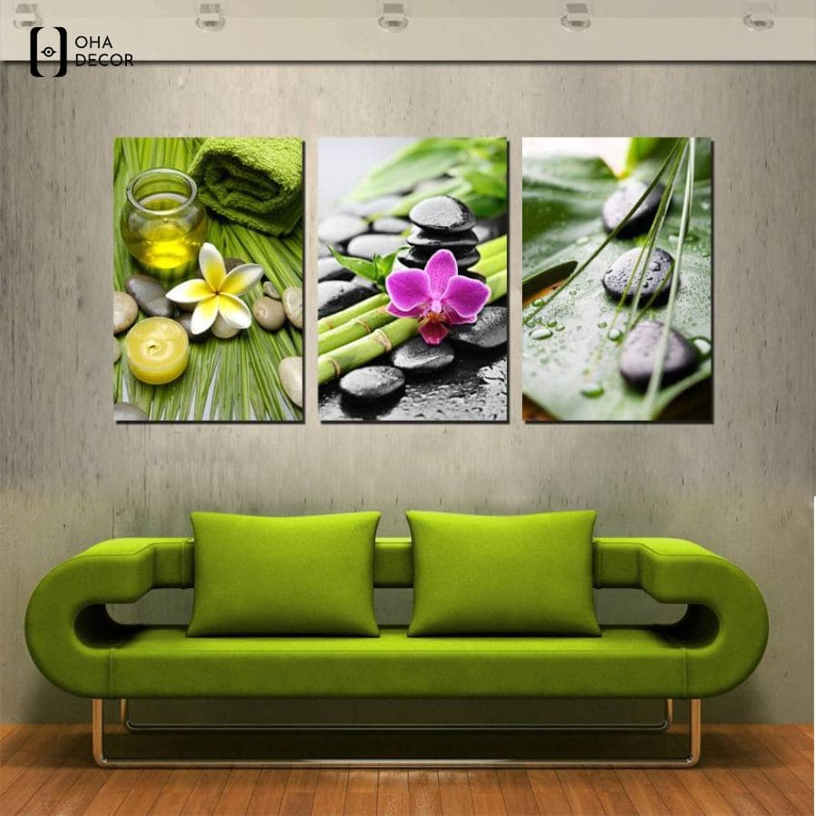 6 Mẫu bộ tranh phong cách hiện đại decor spa Lào Cai nâng tầm đẳng cấp thương hiệu 1 Mẫu bộ tranh phong cách hiện đại decor spa Lào Cai với tông xanh tươi mát giúp làm bừng sáng khu vực phòng chờ
