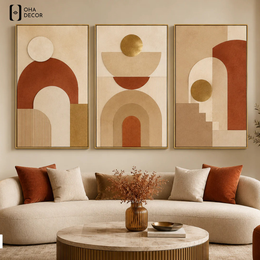 Set 3 tranh treo tường canvas tone cam hiện đại Lào Cai nổi bật cho không gian sống 3 Set 3 tranh treo tường canvas tone cam hiện đại Lào Cai