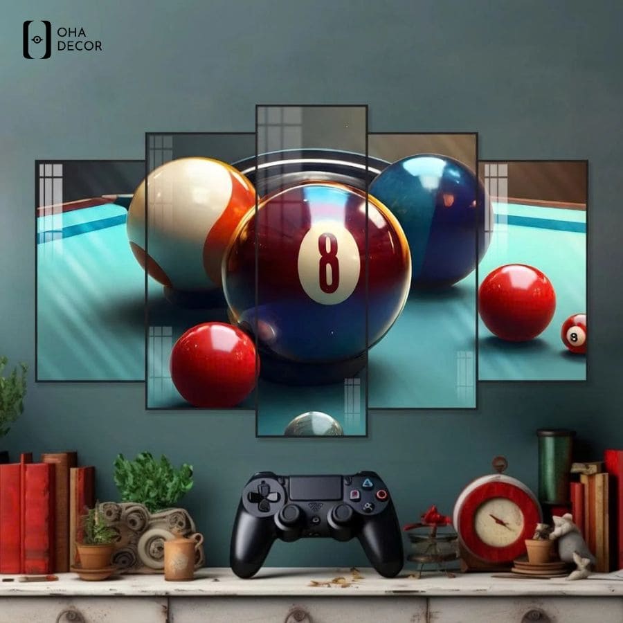 Bộ tranh bida 5 tấm tráng gương Hà Nam được Oha Decor chế tác tinh xảo với độ hoàn thiện cao