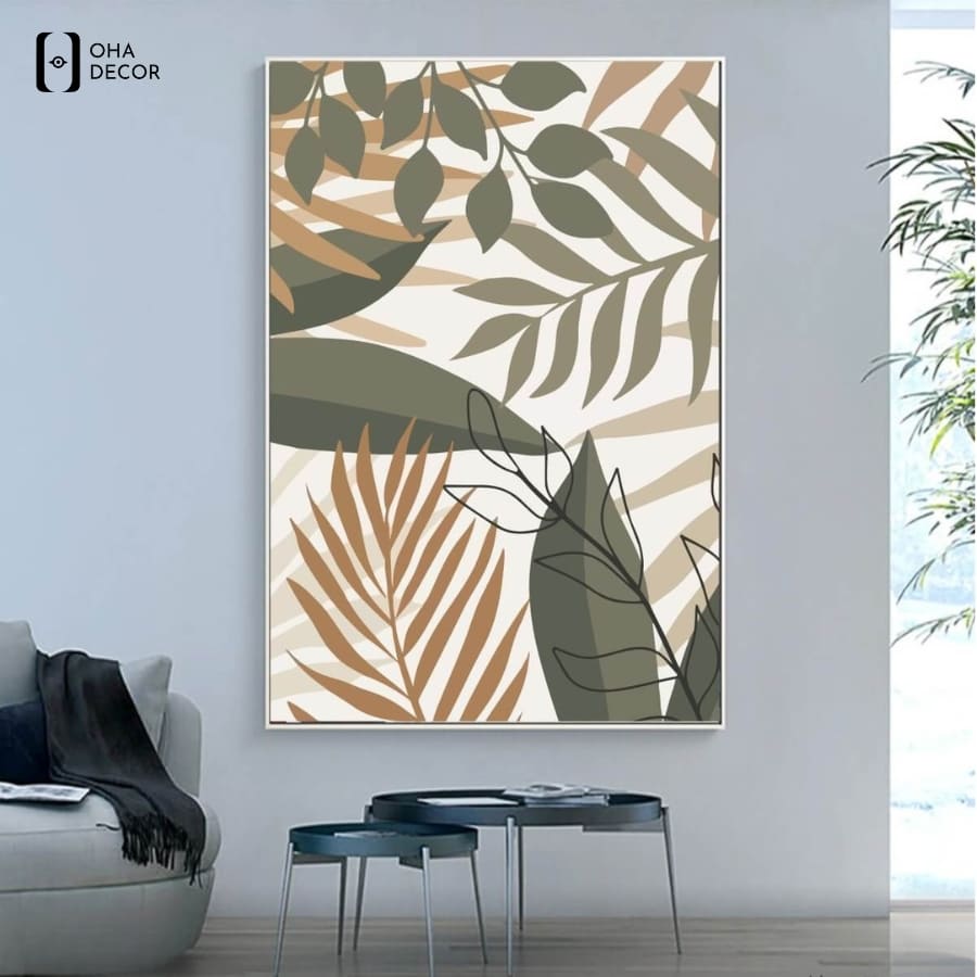 Bộc lộ tư duy thẩm mỹ hiện đại và tinh tế qua bức Tranh đơn BOHO Tối Giản Minimalism Lá Cây Lào Cai phối nhiều lớp lá đan xen nghệ thuật