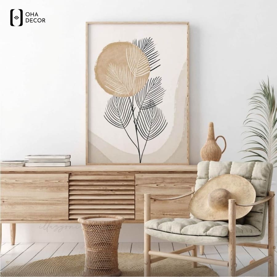 Ánh sáng tự nhiên cộng hưởng cùng Tranh đơn BOHO Tối Giản Minimalism Lá Cây Lào Cai lan tỏa năng lượng tích cực cho căn phòng