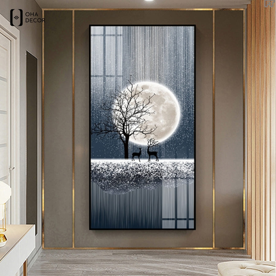 Bức tranh đơn hiện đại tráng gương decor lối ra vào Vĩnh Phúc với họa tiết bình an vừa mang lại may mắn vừa đảm bảo tính thẩm mỹ thời thượng
