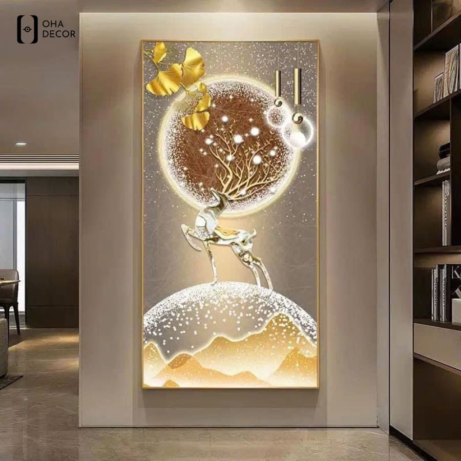 Sự sang trọng từ bức Tranh Đơn Hiện Đại Tráng Gương Decor Lối Ra Vào Vĩnh Phúc mang sắc vàng kim quý phái giúp tạo điểm nhấn hút mắt ngay khi vừa bước vào cửa