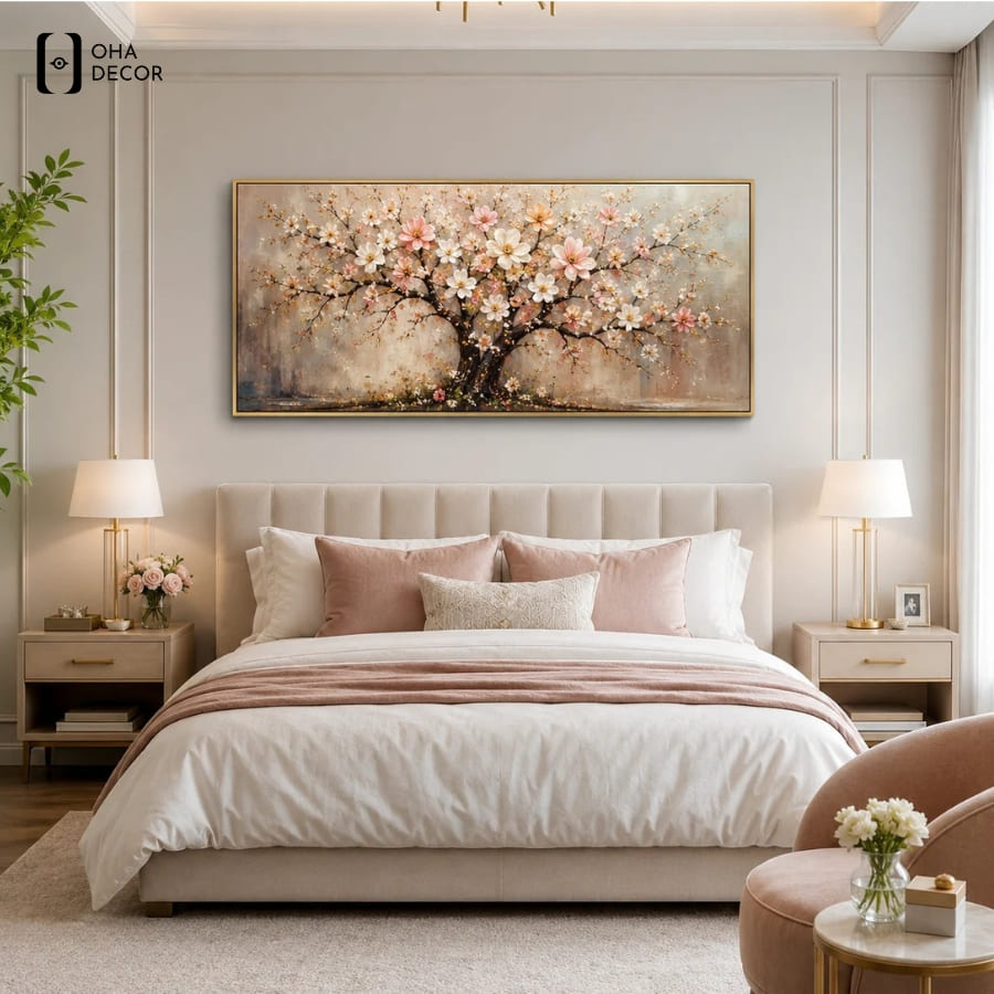 Tranh đơn nghệ thuật cho phòng ngủ tráng gương vĩnh phúc phối màu hài hòa phù hợp mọi kiến trúc
