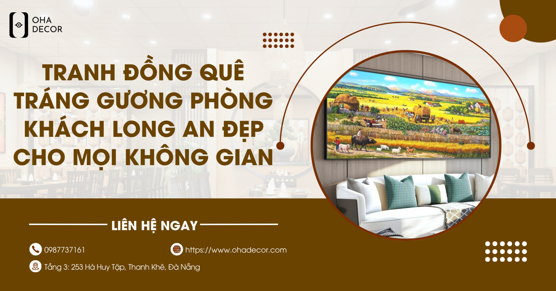 Tranh đồng quê tráng gương phòng khách Long An