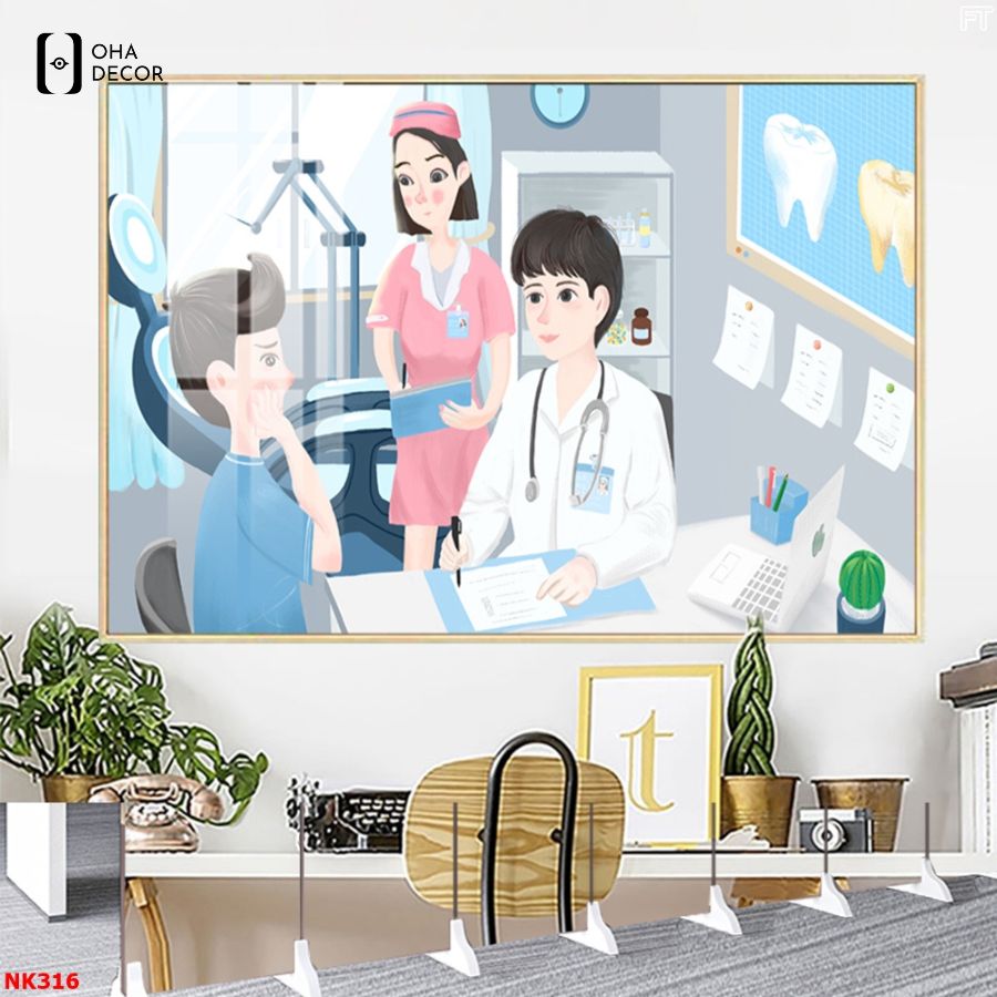 Tranh nha khoa dễ thương Tuyên Quang cho phòng khám đẹp 2026 2 Tranh nha khoa dễ thương Tuyên Quang hình ảnh bác sĩ tư vấn thân thiện