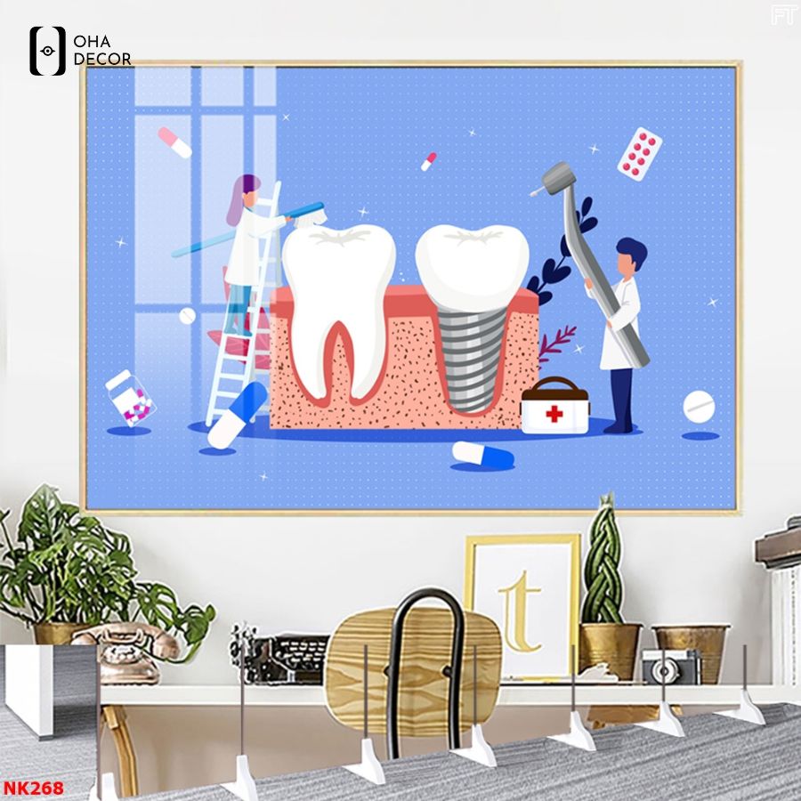 Tranh nha khoa dễ thương Tuyên Quang cho phòng khám đẹp 2026 1 Mẫu tranh nha khoa dễ thương Tuyên Quang chủ đề bác sĩ tí hon chăm sóc răng ngộ nghĩnh
