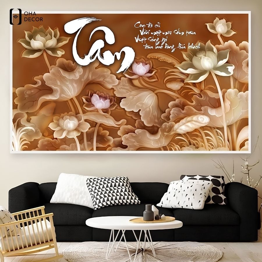 Tranh thư pháp tráng gương theo yêu cầu Long An sang trọng và ý nghĩa 1 Tranh thư pháp tráng gương theo yêu cầu Long An tạo điểm nhấn cho phòng khách