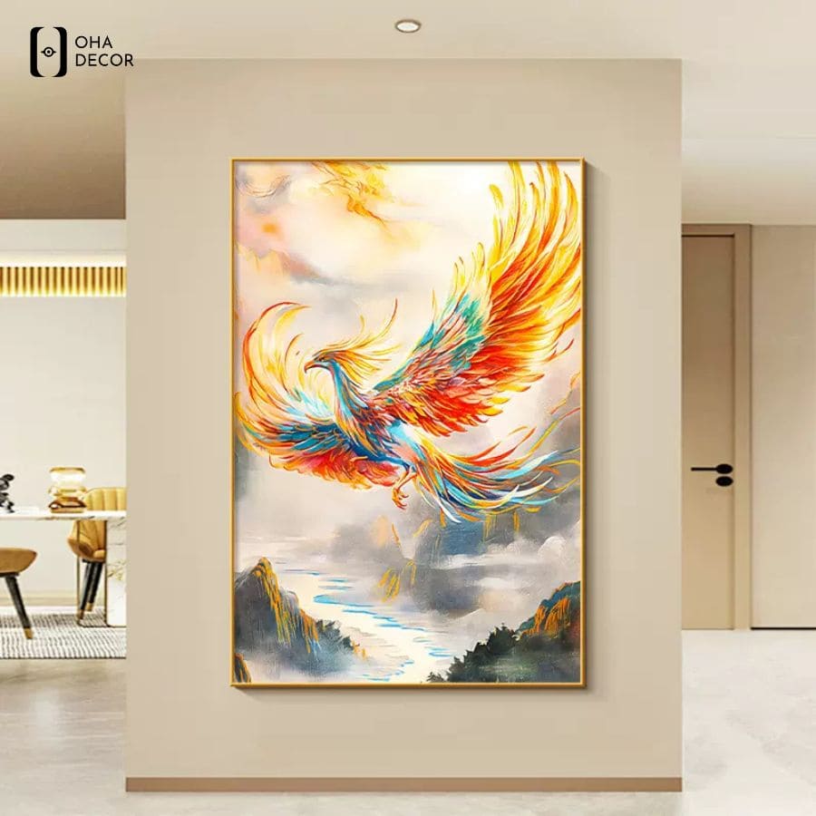 Tranh treo tường hợp mệnh Tuyên Quang chủ đề chim phượng hoàng rực rỡ cho người mệnh Hỏa